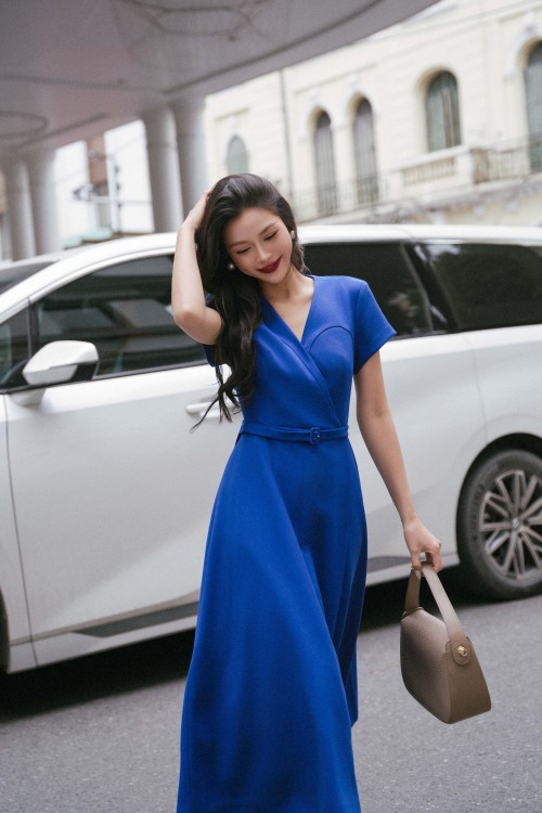 Sixdo Cobalt Woven Flared Dress